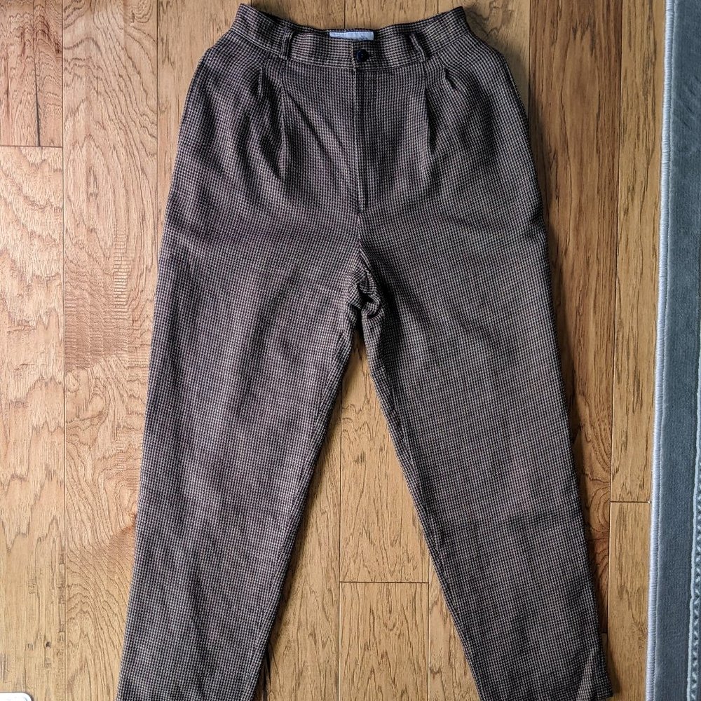 Vintage 100% Virgin Wool Lined Brown Pants High Rise Pleated 24 00 8